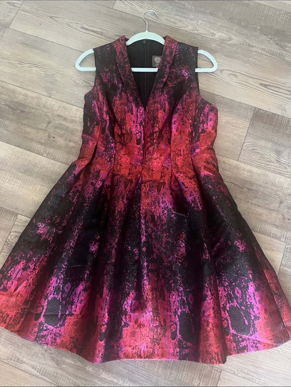 Women’s Red & Pink Textured Fit-and-Flare Dress